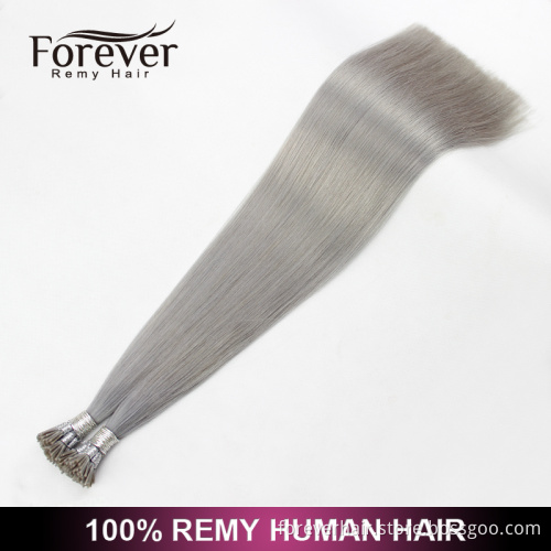 Forever high quality 100 real Indian remy human #Silver double drawn i tip brazilian hair extensions wholesale